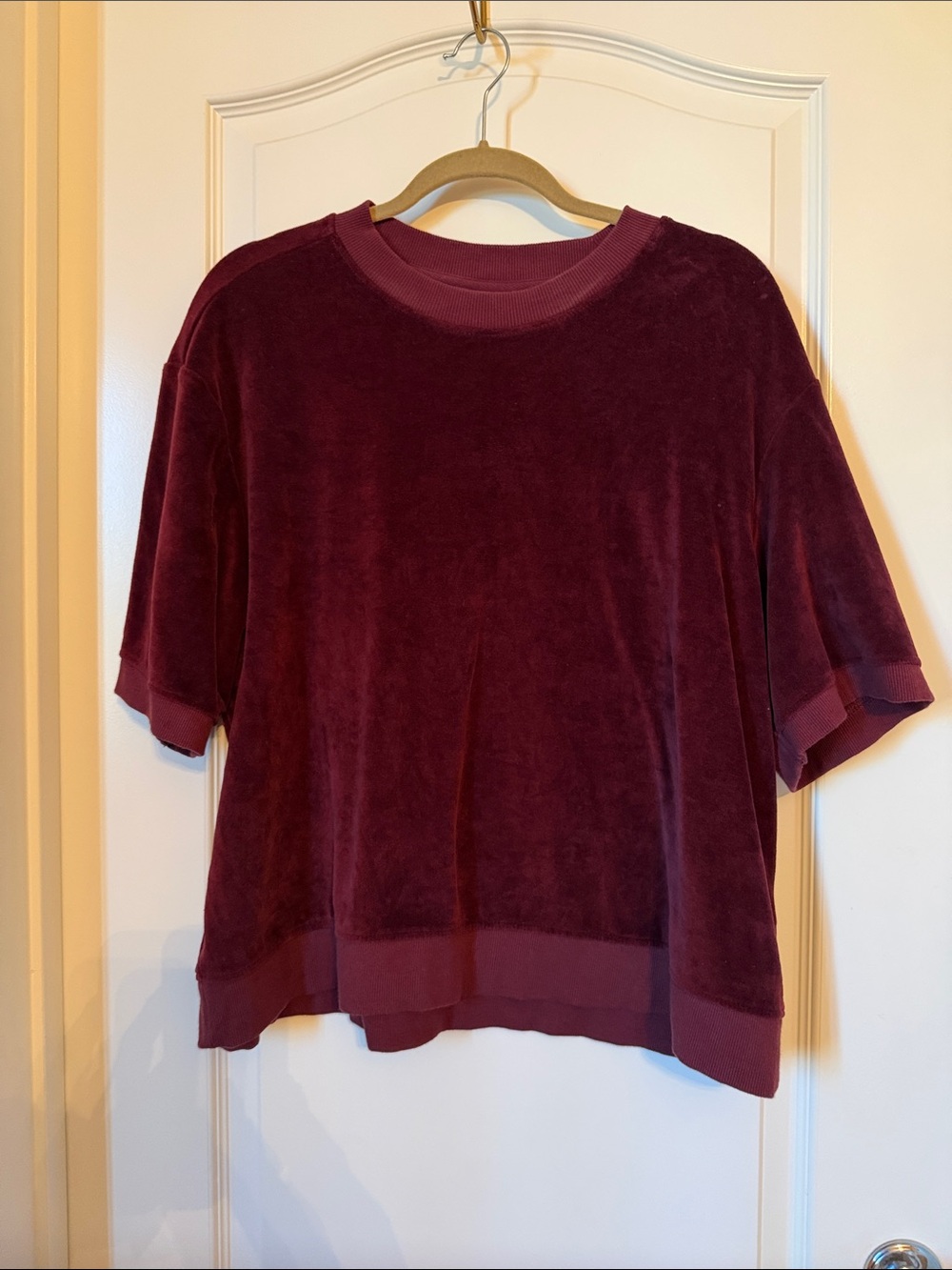 Pact Women's Short-Sleeve Velour Top - Deep Burgundy